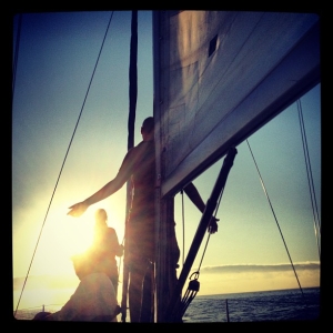 Beautiful morning, meditating on a sailboat